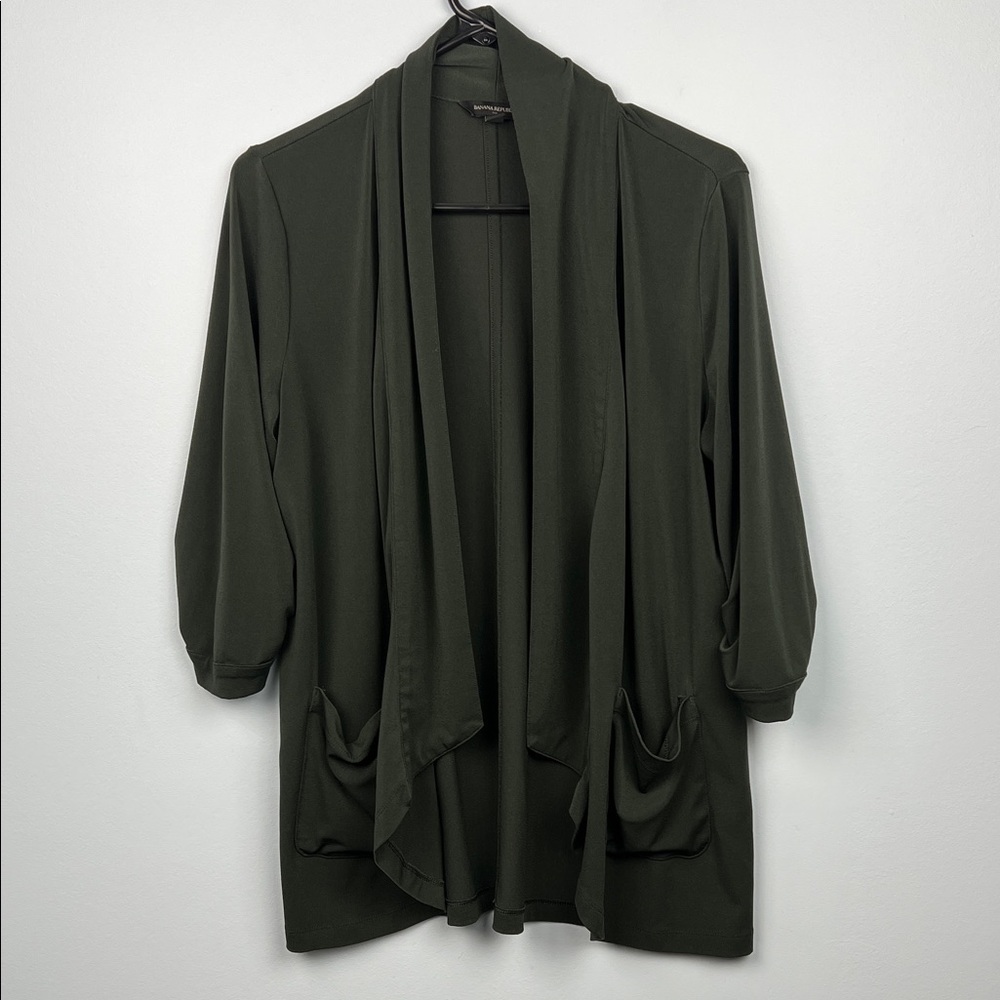 Banana republic, medium, open front blazer cardigan dark green